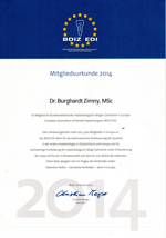 Mitgliedsurkunde BDIZ Dr. Burghardt Zimny